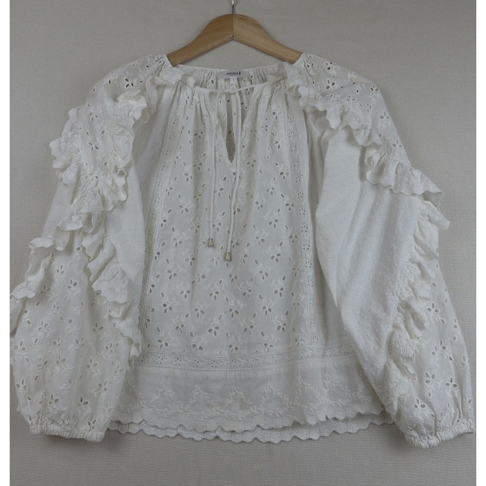 Seed Heritage Dainty Eyelet Cotton Ruffle Top AU Sz 8 (XS*) Coastal Chic Cottage